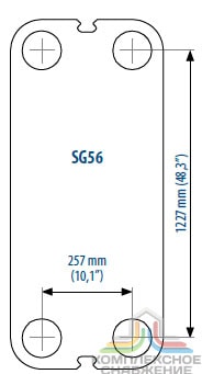 Габаритный чертёж пластин теплообменника Sondex SG56